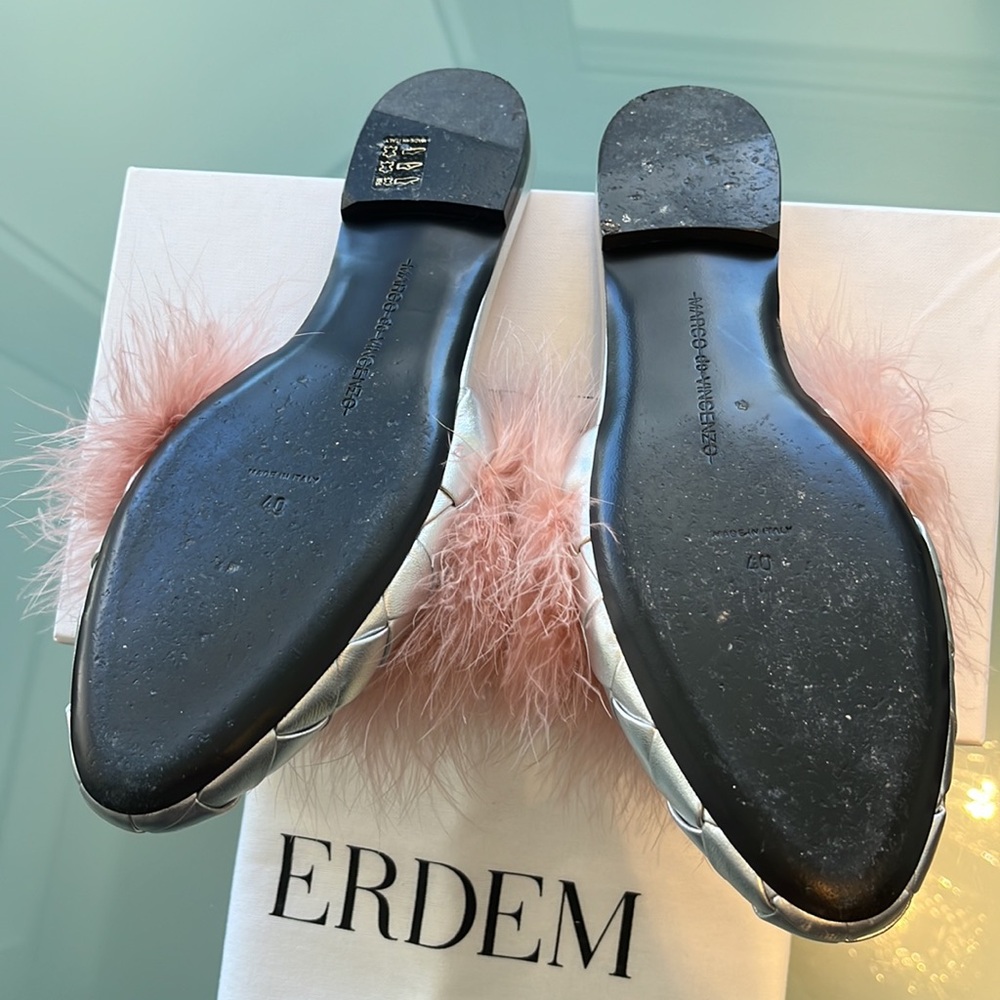 ERDEM Aerin Silver Quilted Mules w/Pink Feathers Prada Miu Miu 40 9.5 - Picture 3 of 9